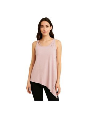 NYTT distressed sleeveless asymmetrical t-shirt top pink Sz XS